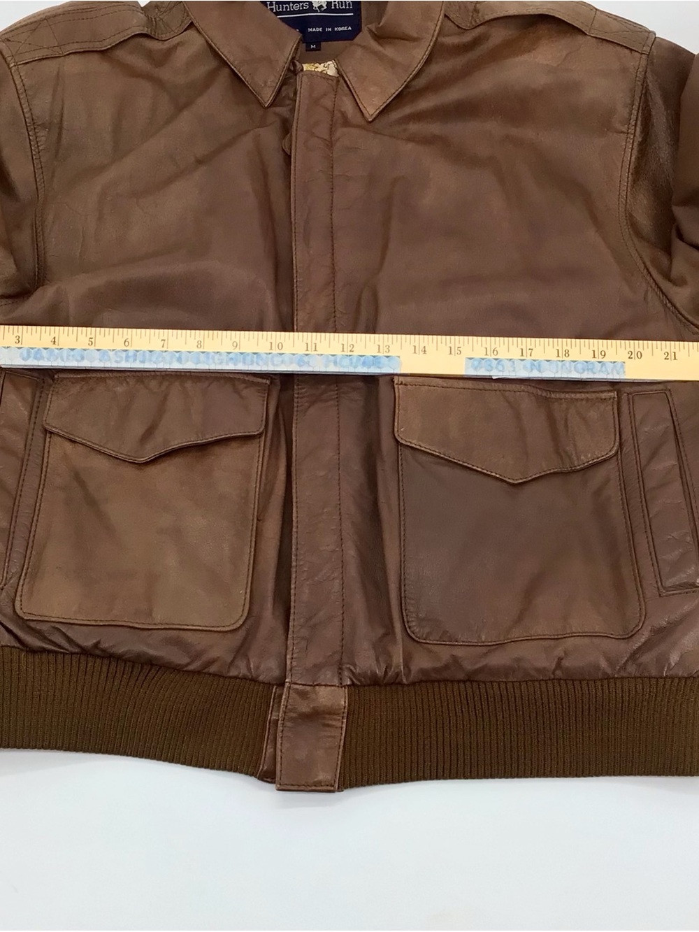 Hunters Vintage Run Bomber Jacket Mens Brown Leather Map Lining Full Zip Medium - Picture 12 of 16